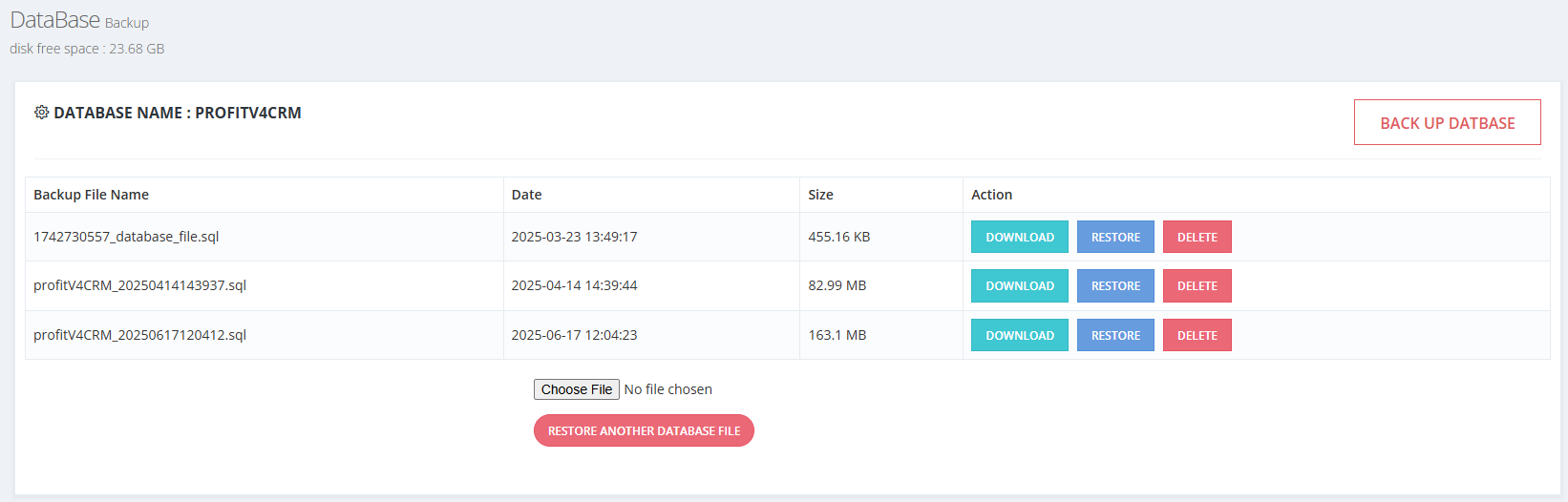 Database Backup Interface